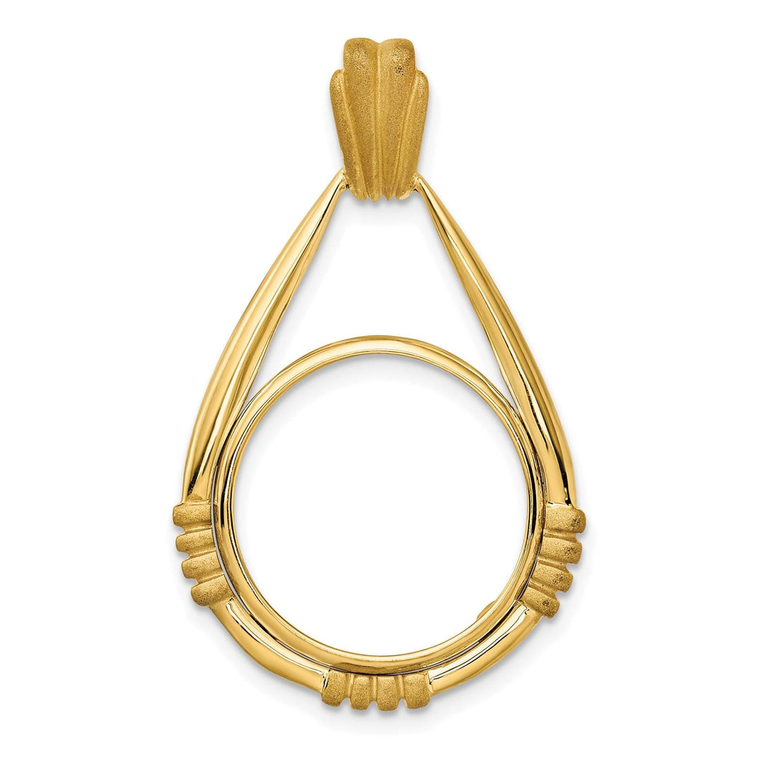 14K Gold Teardrop Coin Bezel Mounting: Fluted Satin Station (16.5mm & 22mm)