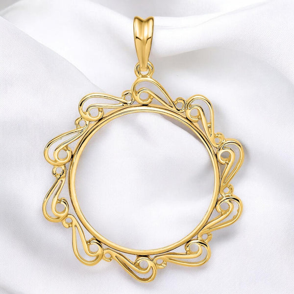 14K Gold Coin Bezel Mounting Curved Scroll Design for U.S. and Foreign Coins