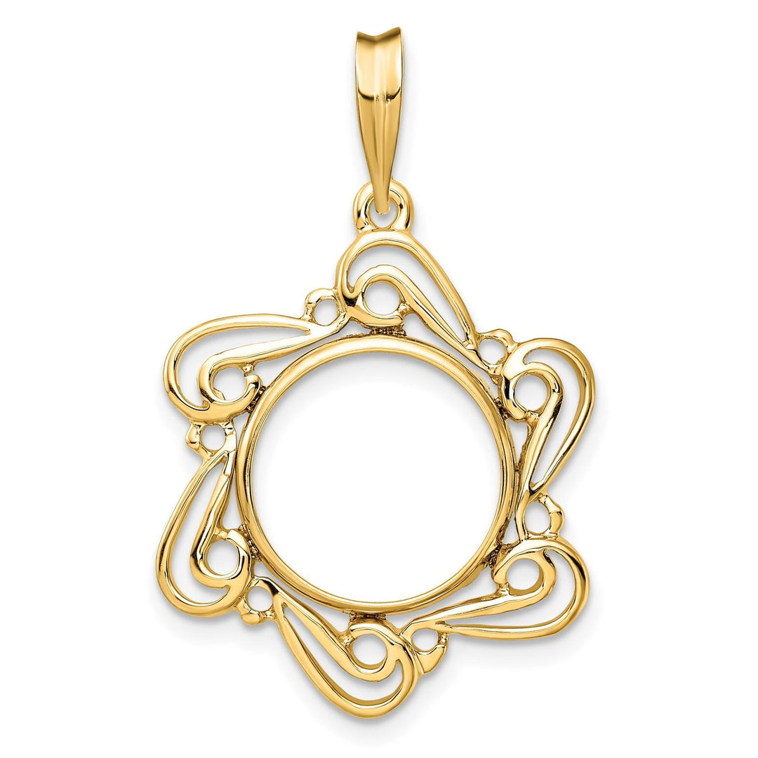 14K Gold Coin Bezel Mounting Curved Scroll Design for U.S. and Foreign Coins