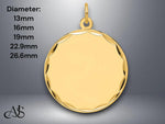 Load image into Gallery viewer, 14K Gold Engravable Disc Charm Pendant: Diamond-cut Border
