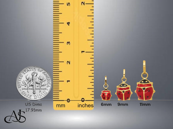14K Gold Enameled Ladybug Charms and Pendants in several sizes