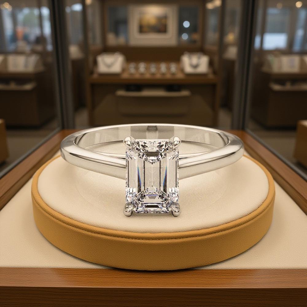 IGI Certified VS1-VS2 E-F Lab Grown Emerald shape Diamond Solitaire Engagement Ring: 14K, 18K, or Platinum