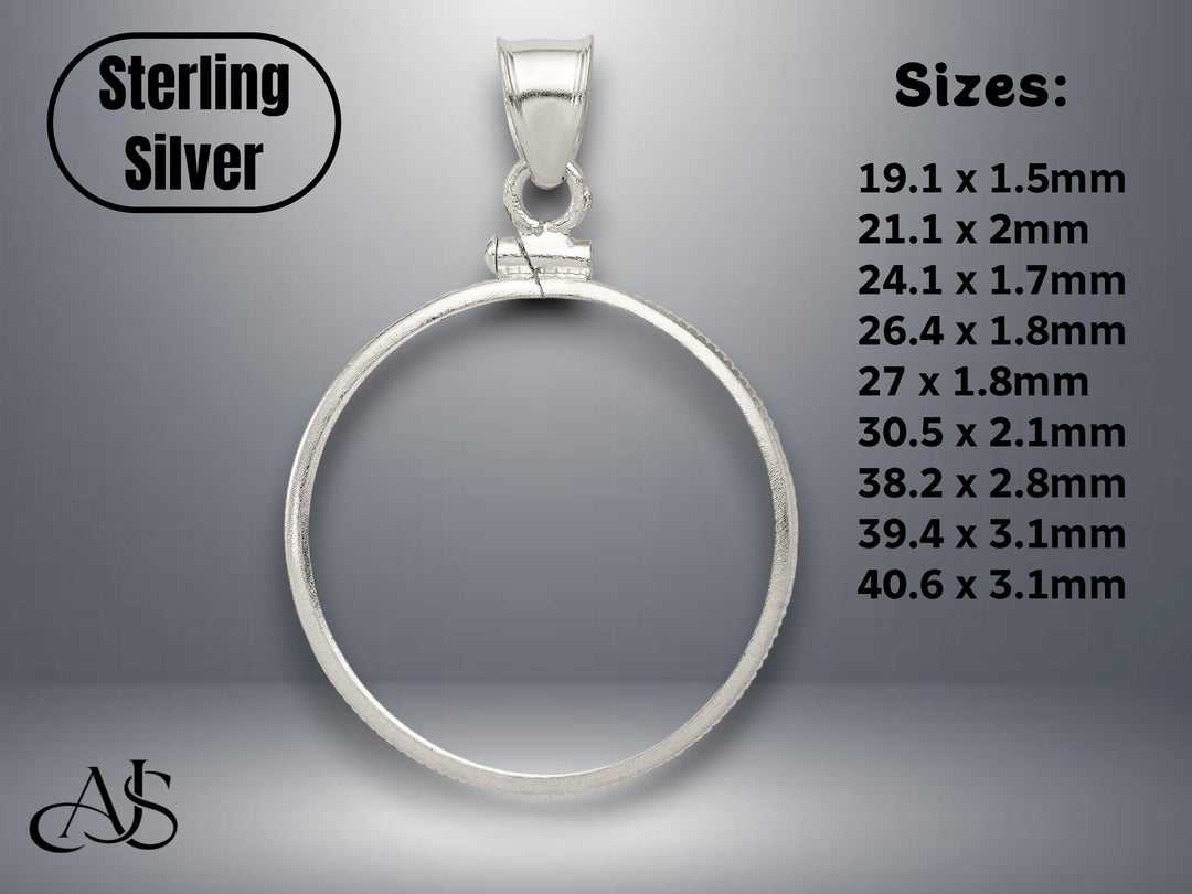 Sterling Silver Coin Bezel Pendants - Screw-top - Plain - Diamond-cut - Rope Border