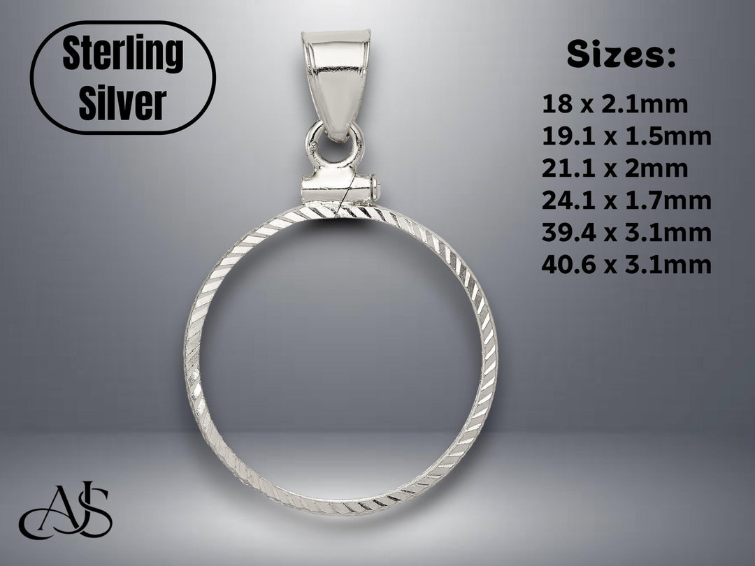 Sterling Silver Coin Bezel Pendants - Screw-top - Plain - Diamond-cut - Rope Border