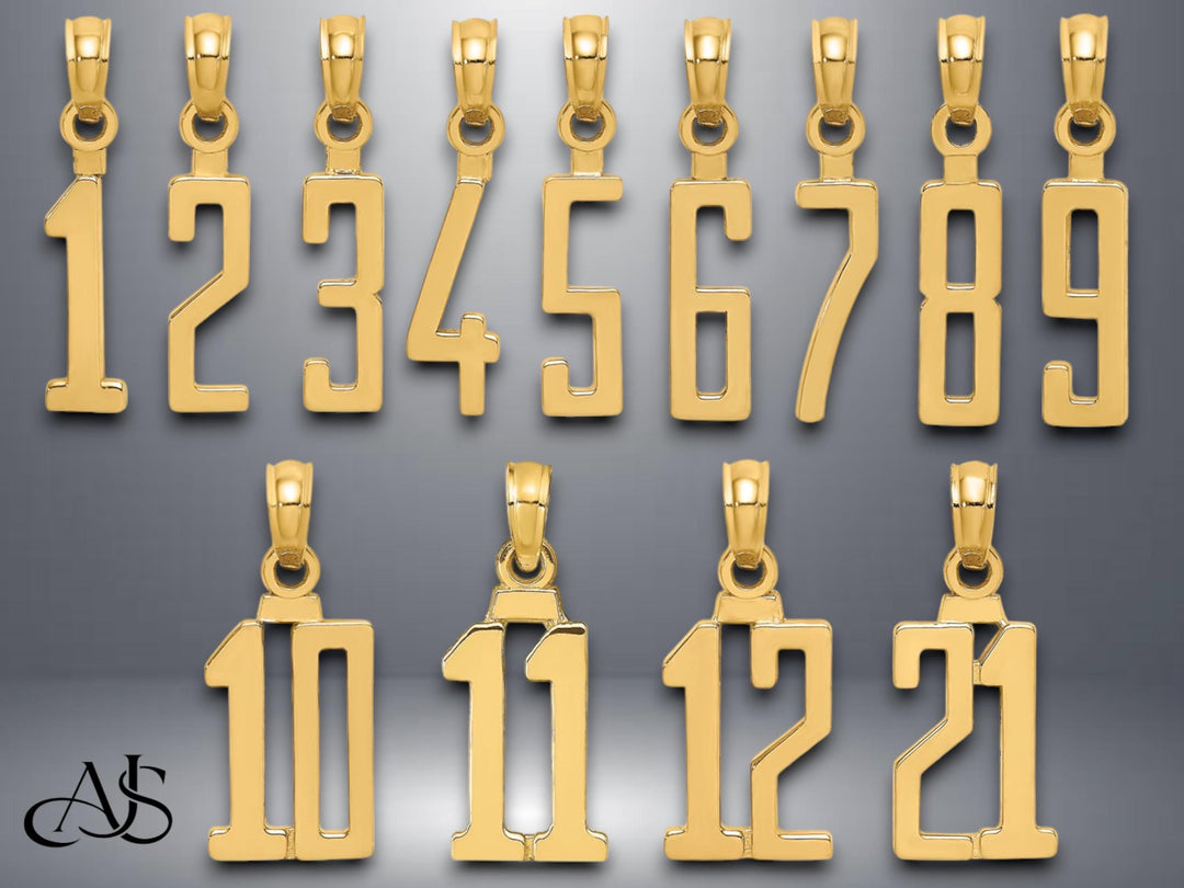 14K Gold Number Pendant Charm: Single or Double Digit