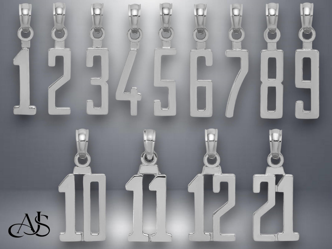 14K Gold Number Pendant Charm: Single or Double Digit