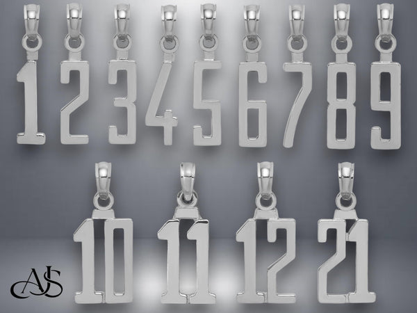 14K Gold Number Pendant Charm: Single or Double Digit