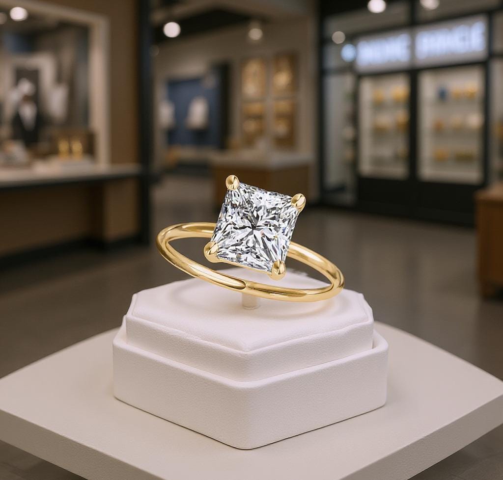 IGI Certified VVS1-VVS2 E-F Lab Grown Princess Cut Square Diamond Solitaire Engagement Ring: 14K, 18K, or Platinum