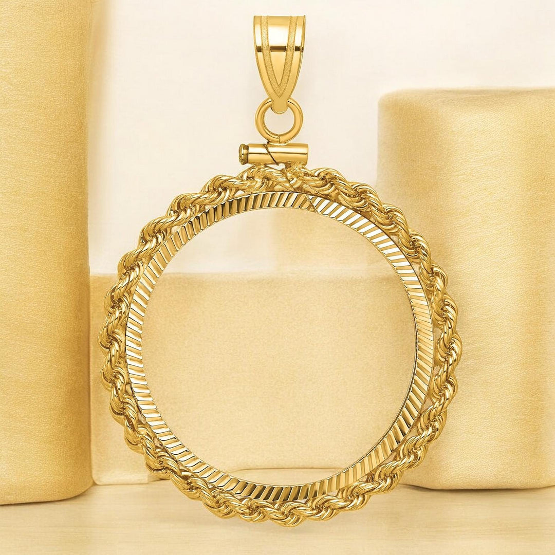 14K Gold Coin Bezel: Rope Design Screw-top Mounting for US & Foreign Coins