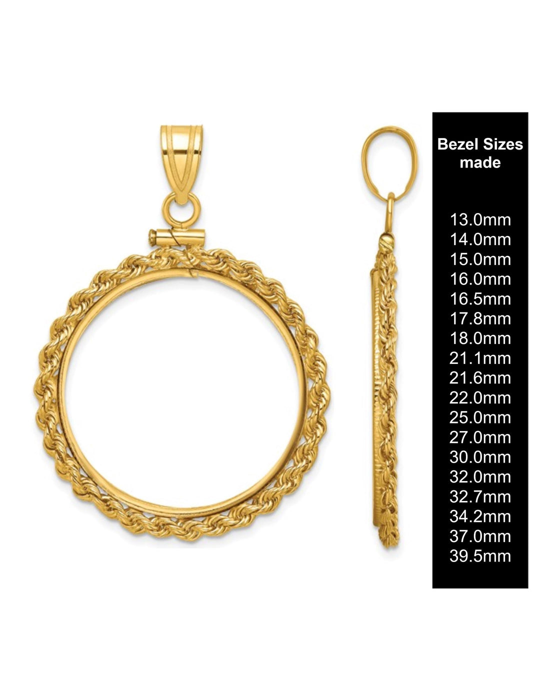 14K Gold Coin Bezel: Rope Design Screw-top Mounting for US & Foreign Coins