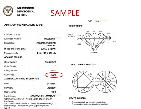 4 Carat Round Lab Grown Diamond: IGI Certified, Ideal Cut