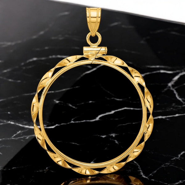 14K Gold Coin Bezel: Hand Twisted Ribbon Border Mounting
