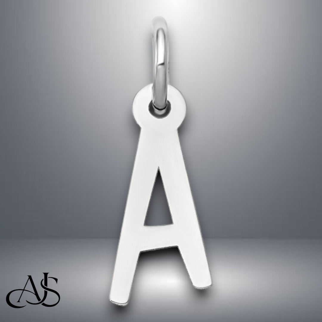 14K Gold Slanted Block Letter Pendant Charm: Yellow or White Gold