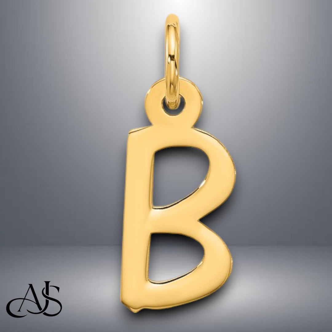 14K Gold Slanted Block Letter Pendant Charm: Yellow or White Gold