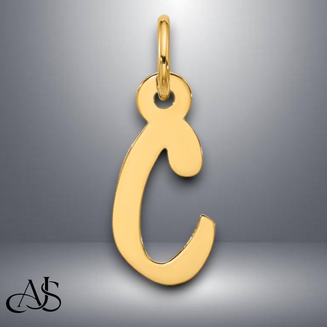 14K Gold Slanted Block Letter Pendant Charm: Yellow or White Gold