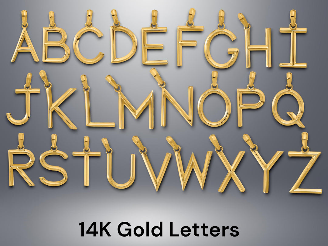 Solid 14K Gold Block Letter Pendant Charm - All Letters A-Z