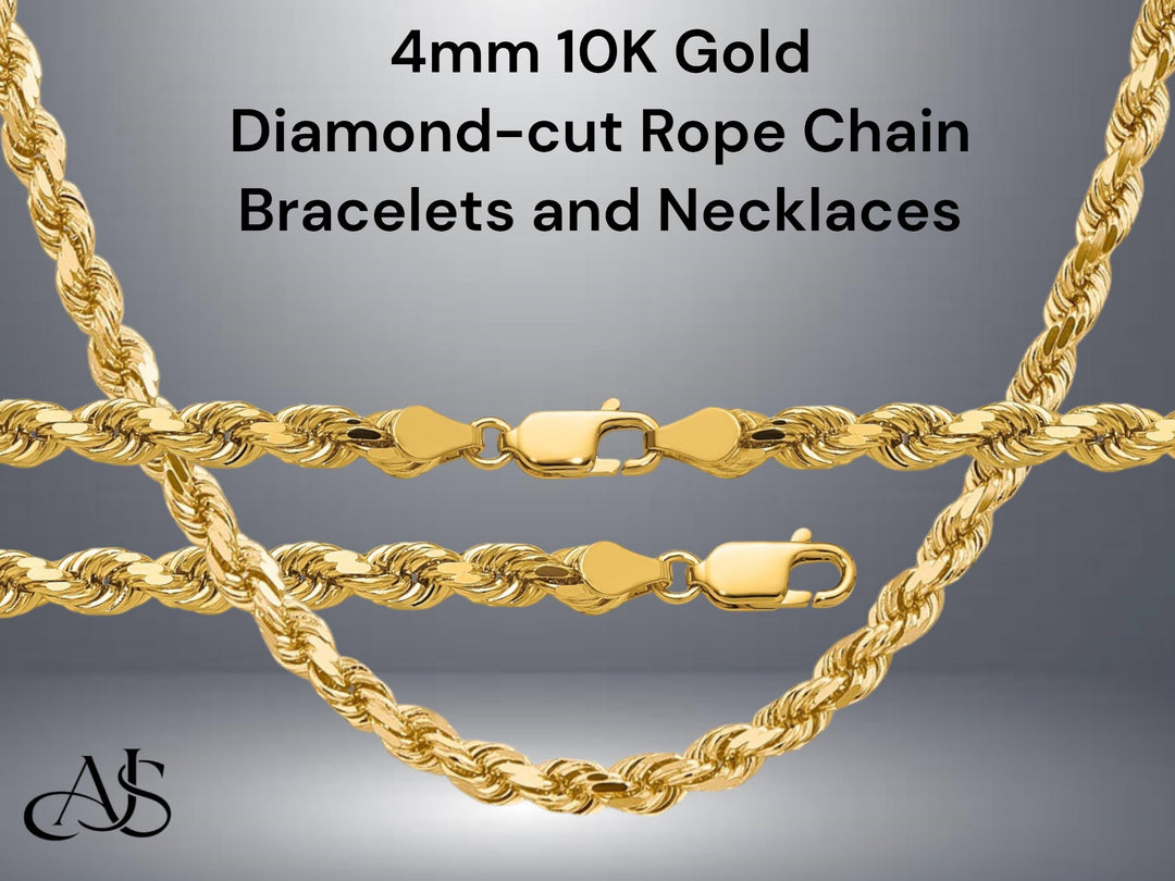 4mm Width 10K Gold Diamond-cut Lightweight Rope Chain Necklace