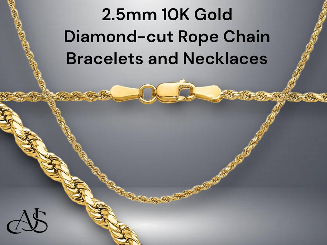 2.5mm Width 10K Gold Diamond-cut Lightweight Rope Chain Necklace