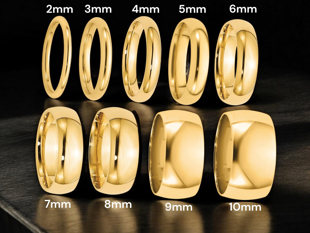 14K Solid Yellow Gold Comfort Fit Wedding Band (2mm-10mm Widths)