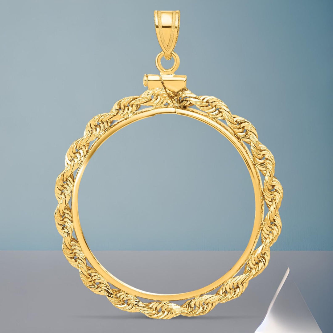 14K Gold Coin Bezel Mounting: Rope Border Screw Top