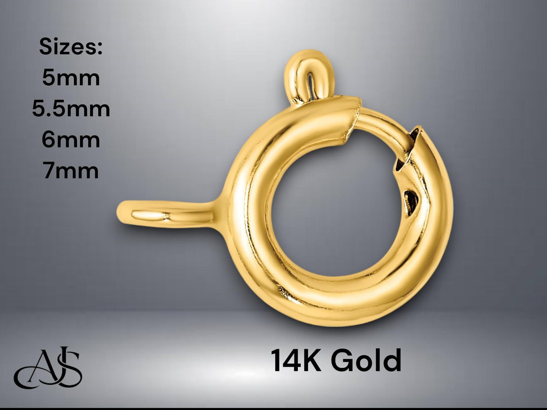 Solid 14K Gold Spring Ring Clasps - Heavy Weight - 5mm, 5.5mm, 6mm, and 7mm sizes