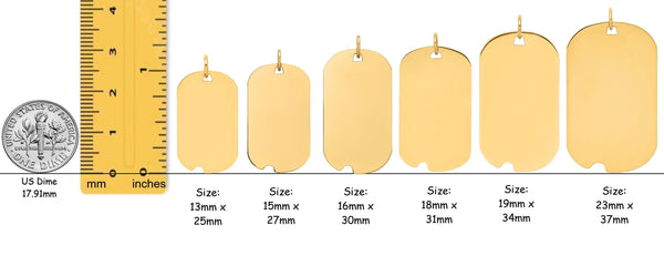 14K Solid Gold Notched Dog Tags Pendants - Custom Engravable on Both Sides