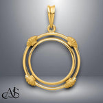 Load image into Gallery viewer, 14K Gold Coin Bezel Mounting: Satin Shell Design (14mm, 16.5mm)
