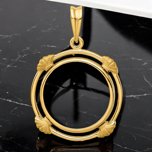 14K Gold Coin Bezel Mounting: Satin Shell Design (14mm, 16.5mm)