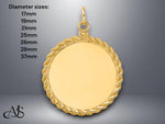 Load image into Gallery viewer, 14K Gold Engravable Disc Pendant: Rope Border Charm (17-37mm)
