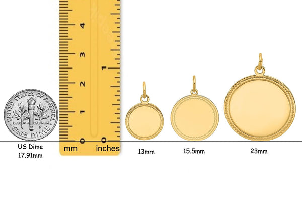 14K Gold Engravable Disc Charm Pendant with Zig-Zag Border