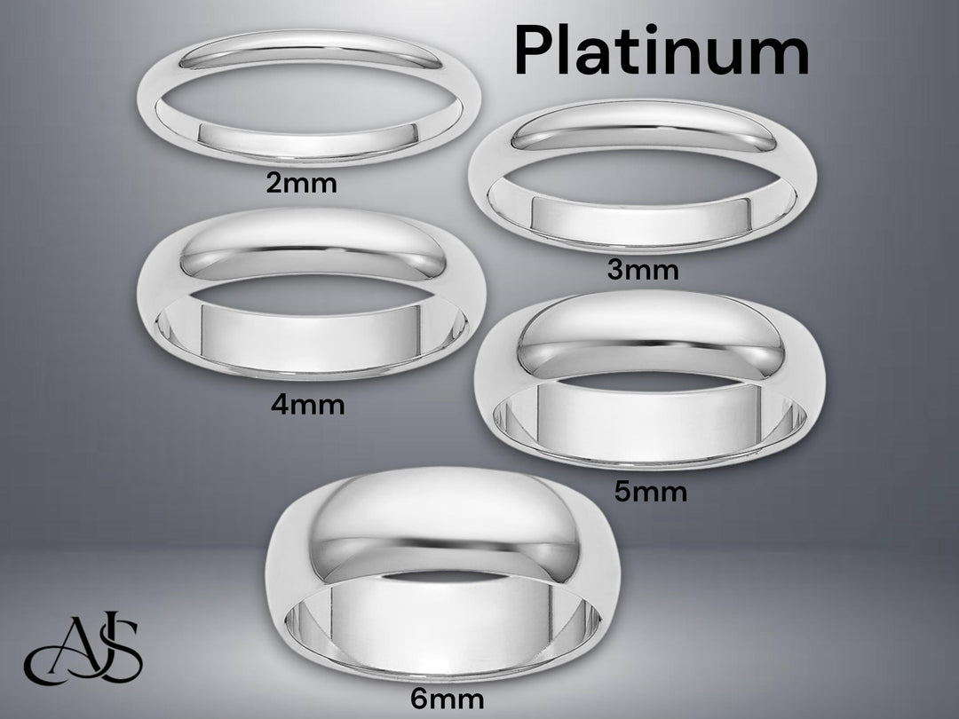 950 Platinum Half Round Wedding Band with Free Engraving