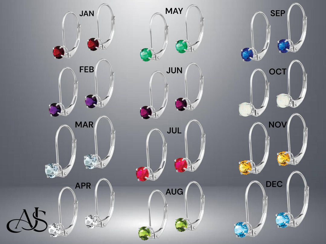 14K Gold Birthstone Earrings: 4mm Round Leverback Mountings
