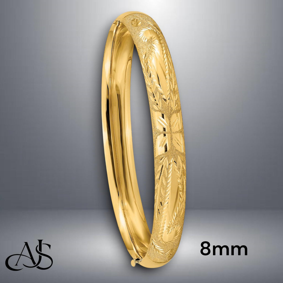 14K Gold Bangle Bracelet: Laser-Cut Diamond Design, 5-8mm