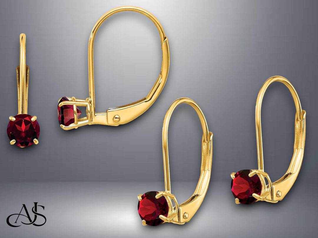 14K Gold Birthstone Earrings: 4mm Round Leverback Mountings