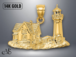 Load image into Gallery viewer, 14K Yellow Gold 2-D Nubble Lighthouse Charm Necklace Chain Options

