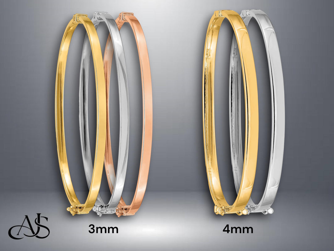 14K Gold Bangle Bracelet: Stackable Hinged Design, 3mm/4mm Width