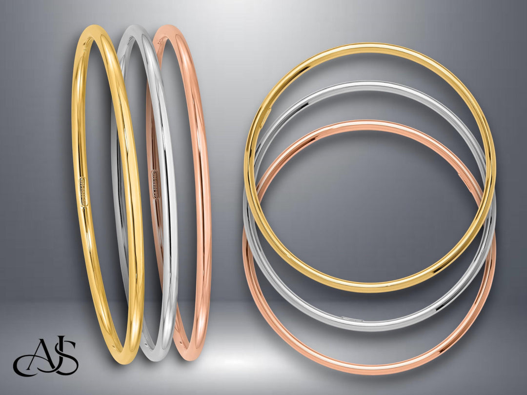 14K Gold Bangle Bracelet: Polished Yellow, White, or Rose Gold