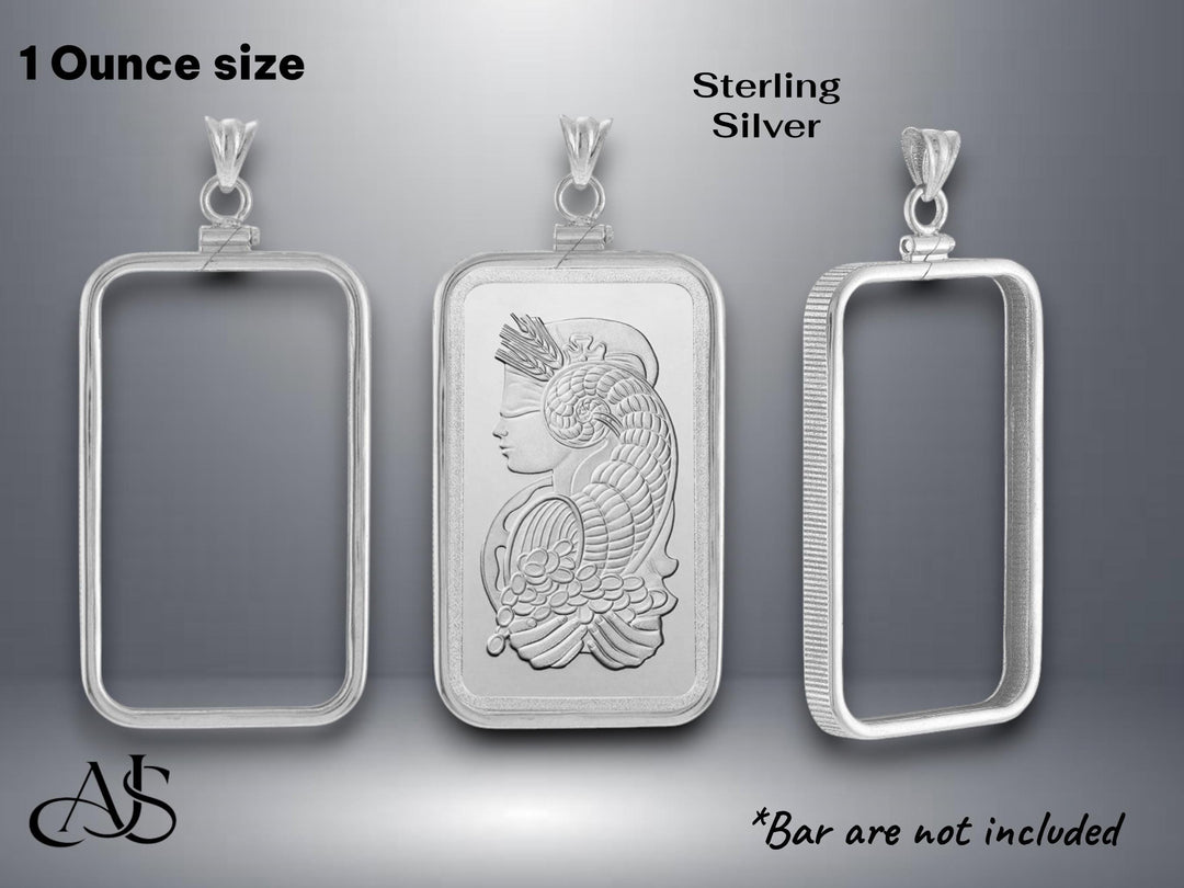 Sterling Silver Bezel Frame Pendant for 1 ounce Pamp Suisse Lady Fortuna Silver Bar