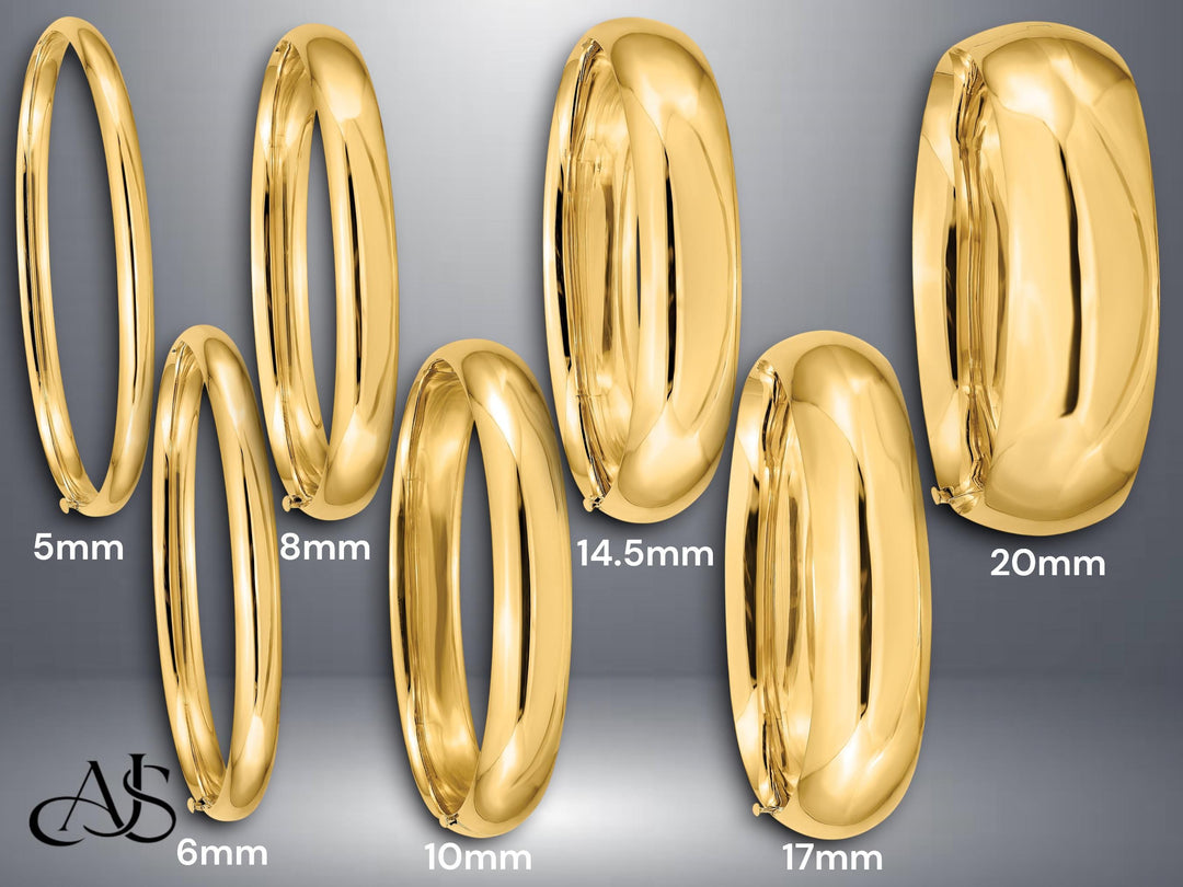 High Polished Gold Bangle Bracelet: 10K 14K Yellow or White Gold