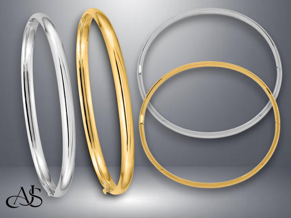 High Polished Gold Bangle Bracelet: 10K 14K Yellow or White Gold