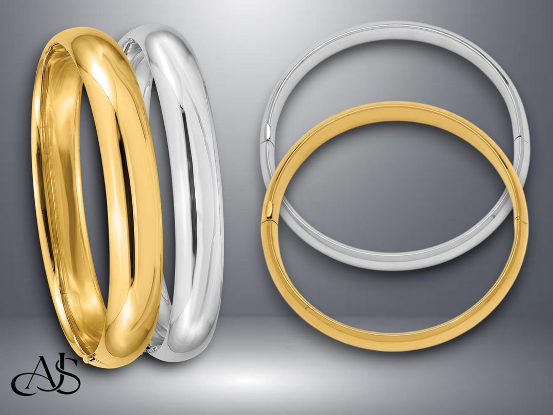 High Polished Gold Bangle Bracelet: 10K 14K Yellow or White Gold
