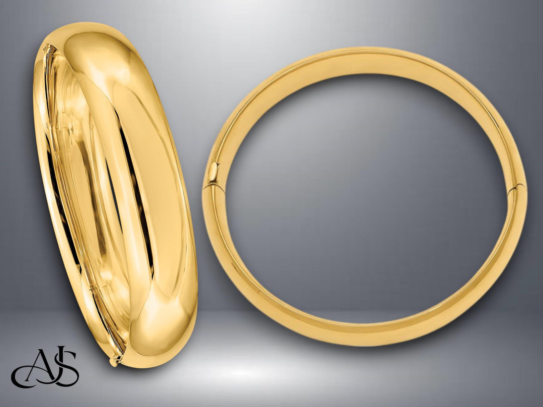 High Polished Gold Bangle Bracelet: 10K 14K Yellow or White Gold