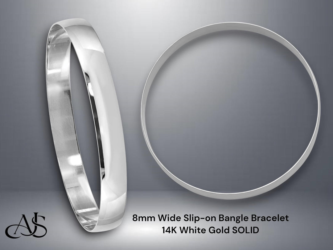 14K Solid Gold Bangle Bracelet: Yellow or White, Custom Engraving