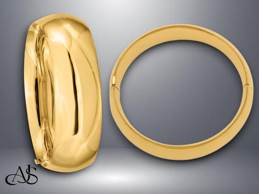 High Polished Gold Bangle Bracelet: 10K 14K Yellow or White Gold