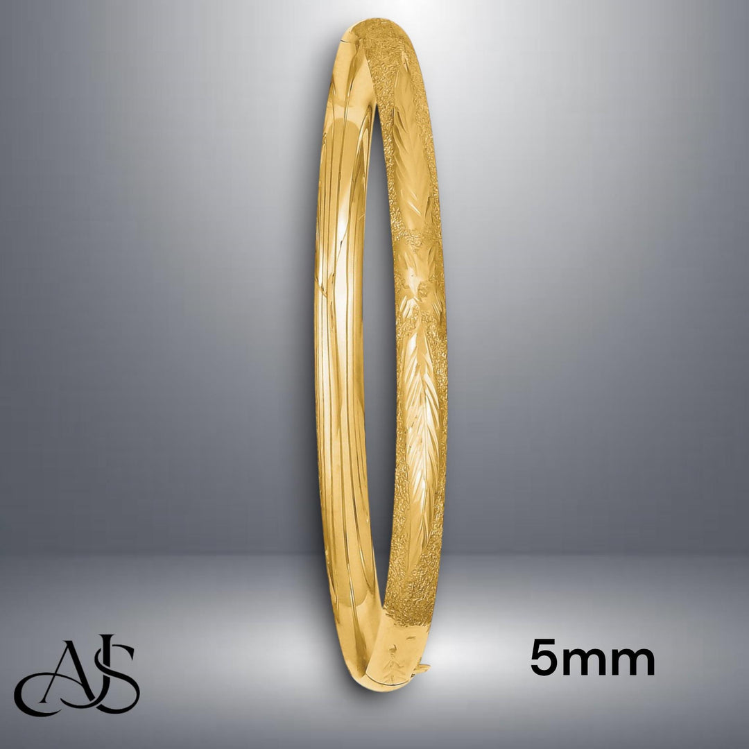 14K Gold Hand Engraved Bangle Bracelet: Diamond-Cut Finish