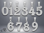 Load image into Gallery viewer, 14K Gold Number Pendant: Etched Script Font, Yellow or White Gold
