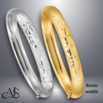 Load image into Gallery viewer, 14K Gold Hand Engraved Bangle Bracelet: Diamond-Cut Floral Design
