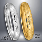 Load image into Gallery viewer, 14K Gold Hand Engraved Bangle Bracelet: Diamond-Cut Floral Design
