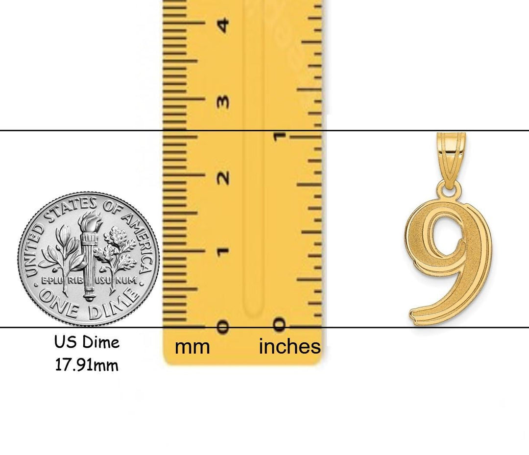 14K Gold Number Pendant: Etched Script Font, Yellow or White Gold