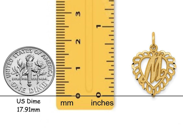 Solid 14K and 10K Gold Heart Shape Filigree Border Letters Pendant Charms